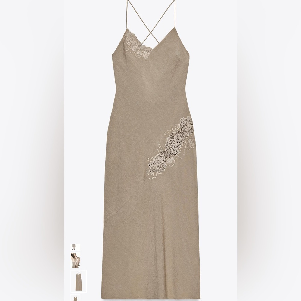 Zara Beige Lace Midi Dress
